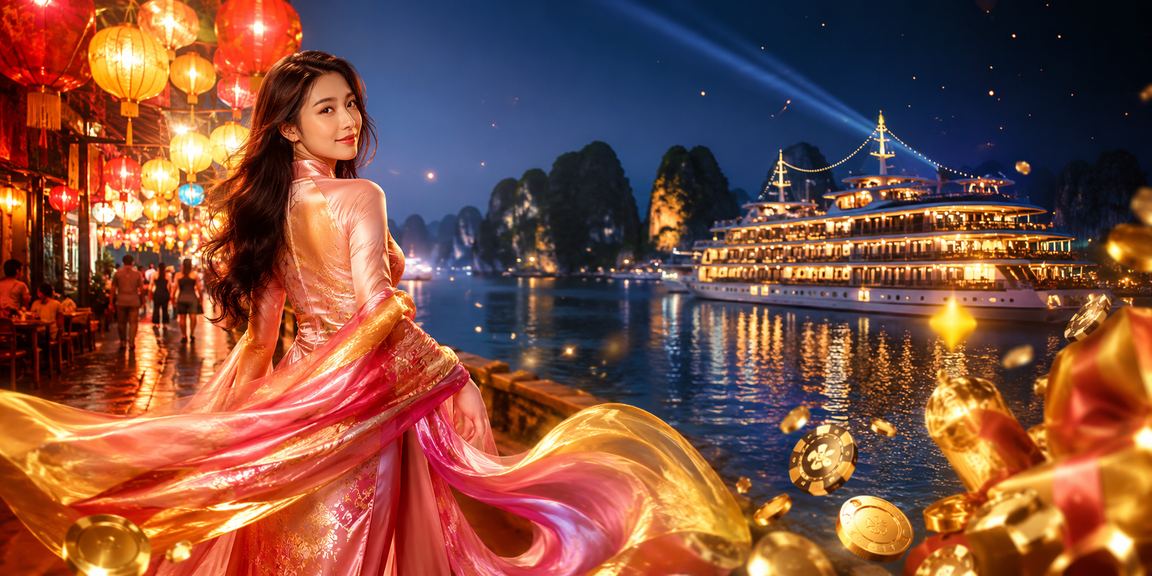 Khung cảnh casino ảo tại Hạ Long Bay với trang phục Áo dài truyền thống